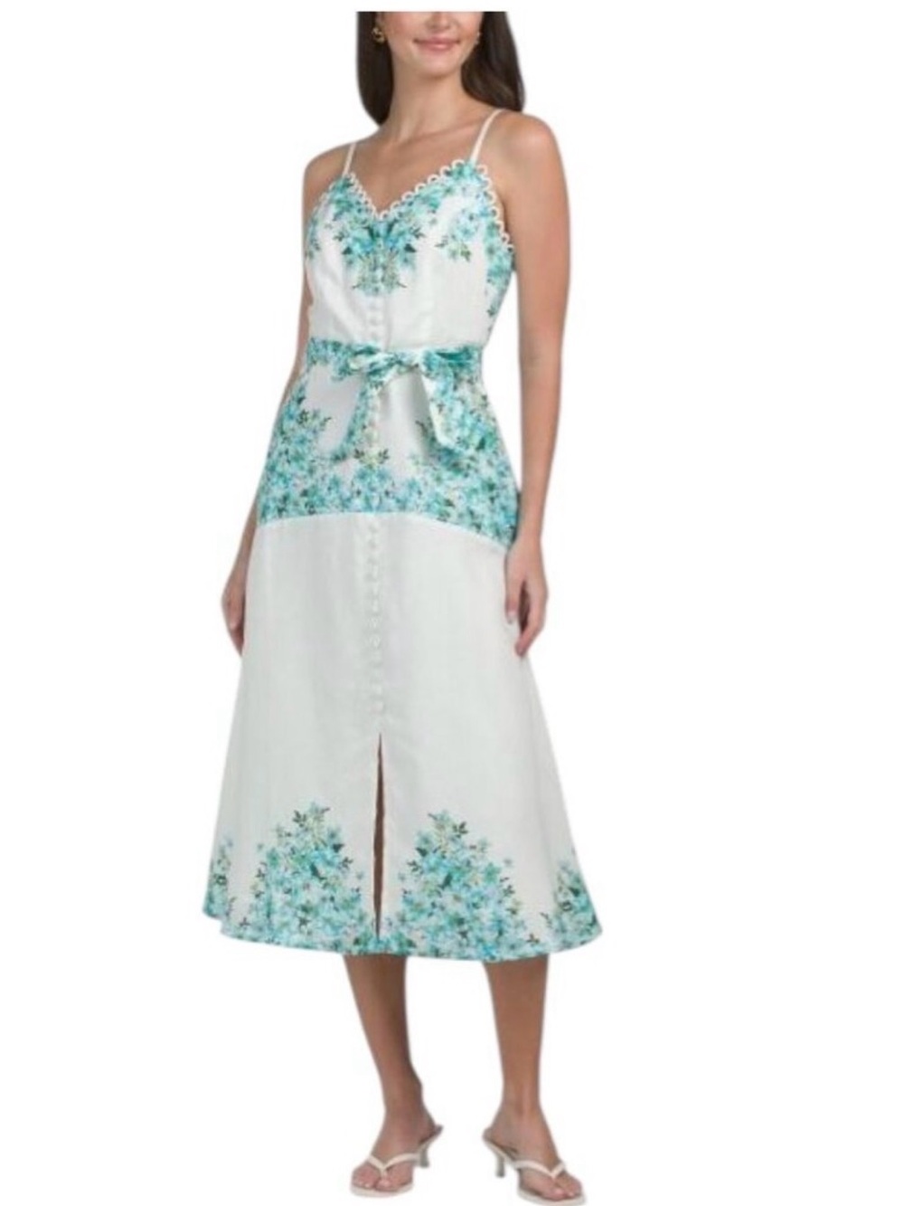 Elie Tahari Linen Embroidered Midi-Dress NWT *no belt